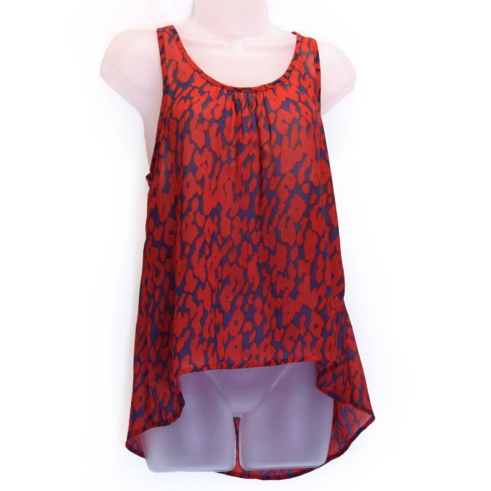 ANNABELLA Size S Red Blue Abstract Pattern Sheer Hi Lo Tank Top